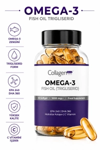 Omega-3 Premium Fish Oil 90 Softgel X 1000mg, Balık Yağı, Hidrolize Kolajen & C Vitamini